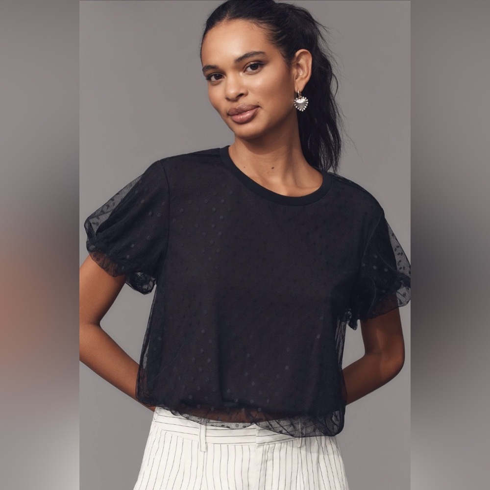 NWOT. Anthropologie Dolan Left Coast Mesh Dot Short Sleeve Bubble Top. L.